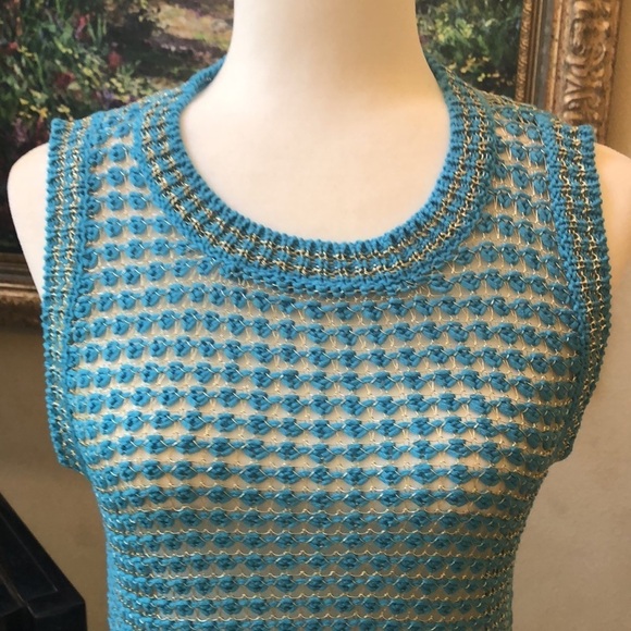NWT ADORE Turquoise Silver Chain Link Crochet Layering Top Vest Women’s Small - Picture 4 of 16